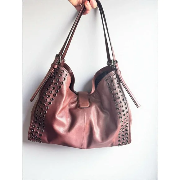 Coach Madison Grommet Studded Carlyle 32401 Brick Red Leather Handbag Hobo Bag - Picture 4 of 8